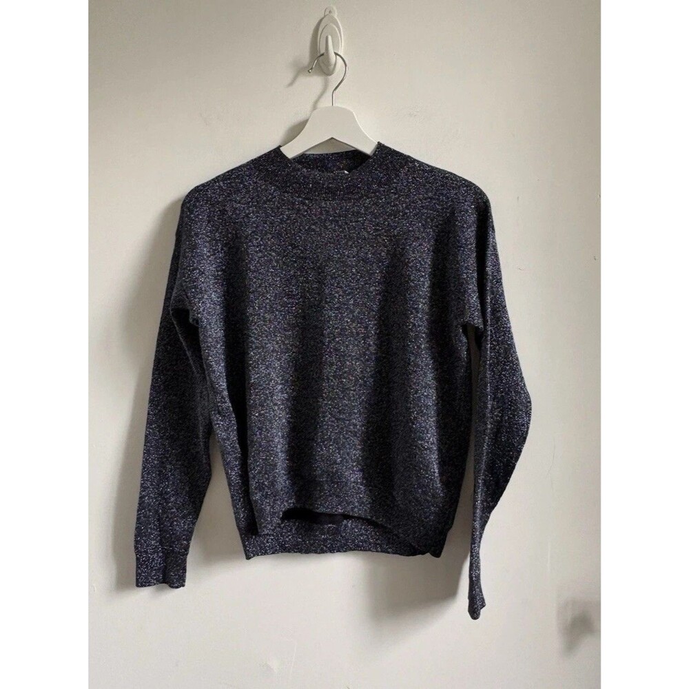 Hugo Boss Women Metallic Merino Wool Blend Sweater Sz M Navy Glitter